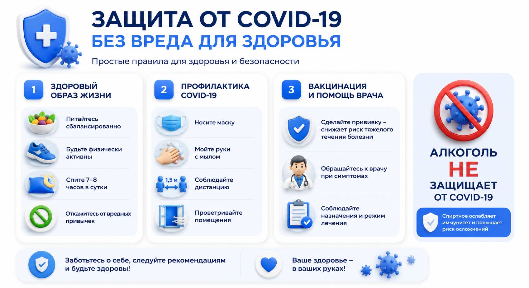 Инфографика на тему защиты от COVID-19 без вреда для здоровья